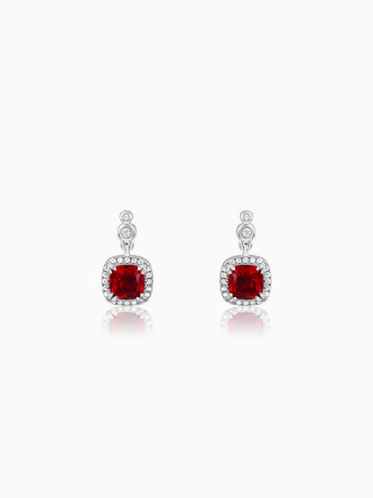 Silver Ruby Red Halo Earrings