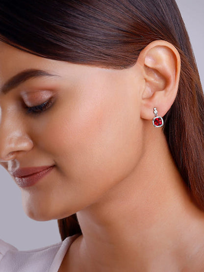 Silver Ruby Red Halo Earrings