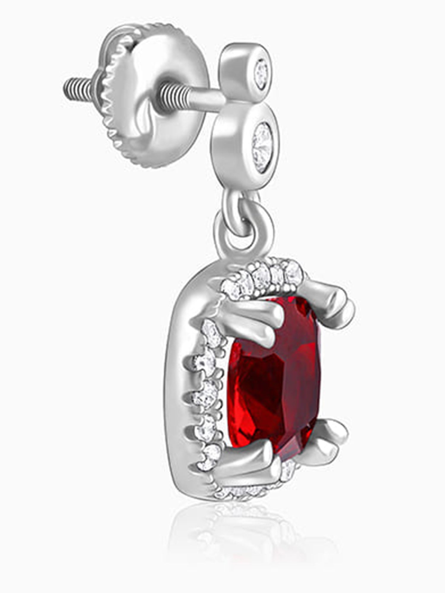 Silver Ruby Red Halo Earrings