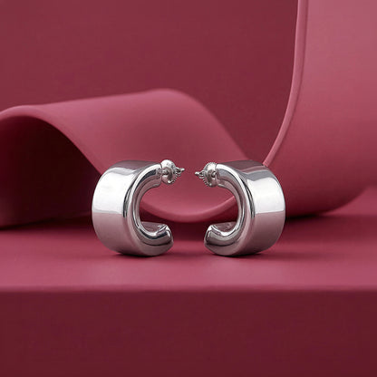 Silver Bold Half Hoop Earrings