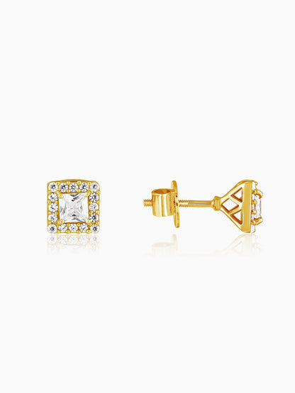 Golden Zircon Square Halo Earrings