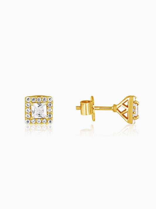 Golden Zircon Square Halo Earrings