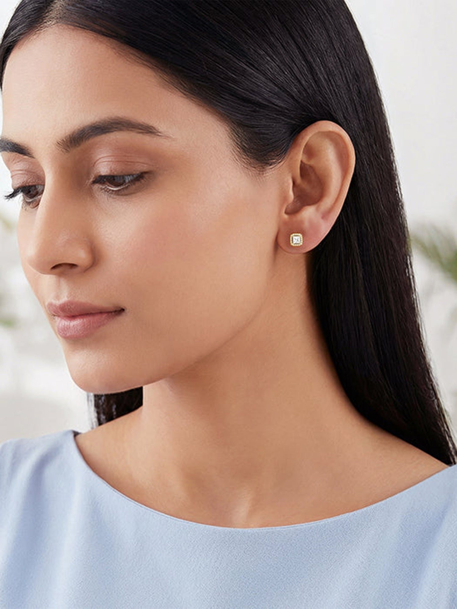 Golden Zircon Square Halo Earrings