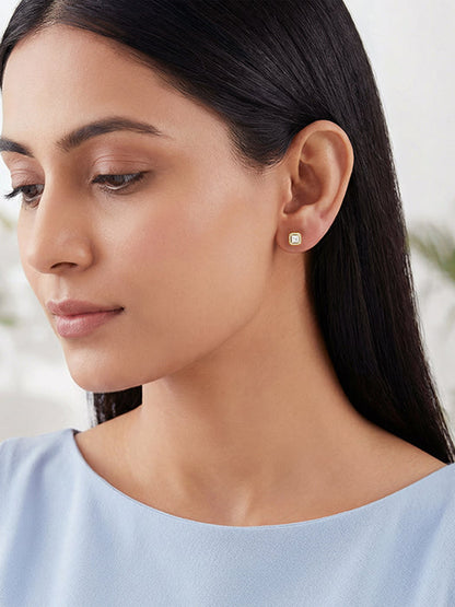 Golden Zircon Square Halo Earrings