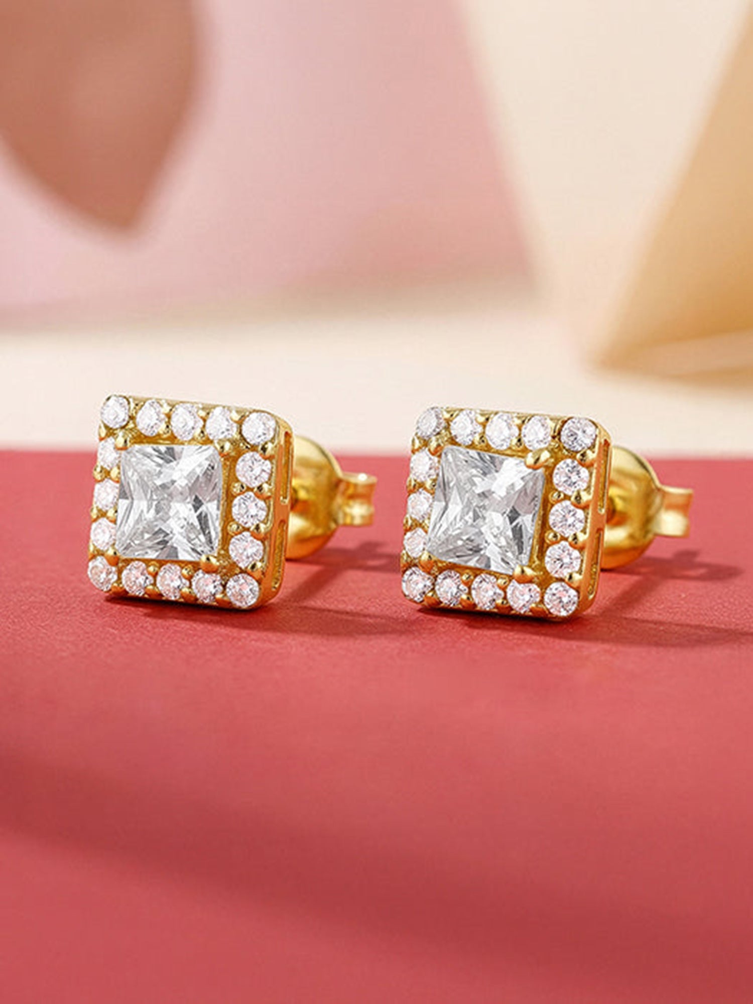 Golden Zircon Square Halo Earrings