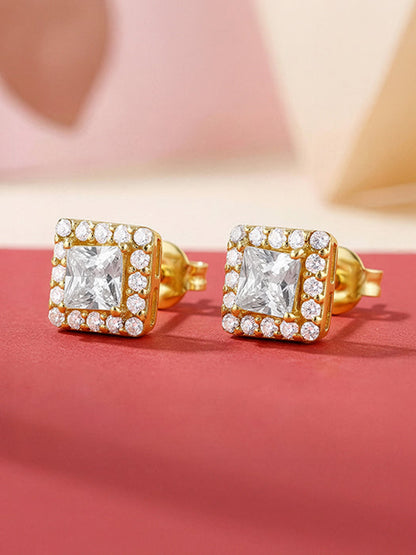 Golden Zircon Square Halo Earrings