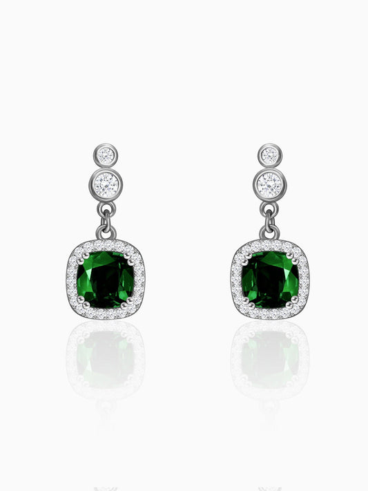 Silver Emerald Green Halo Earrings