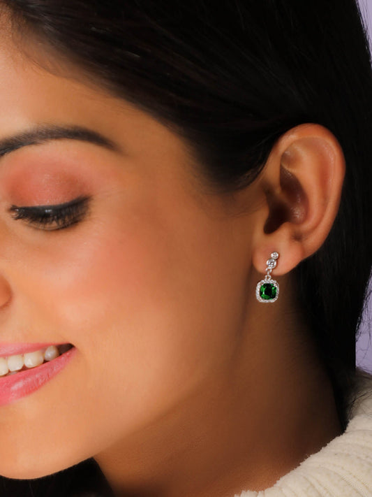 Silver Emerald Green Halo Earrings