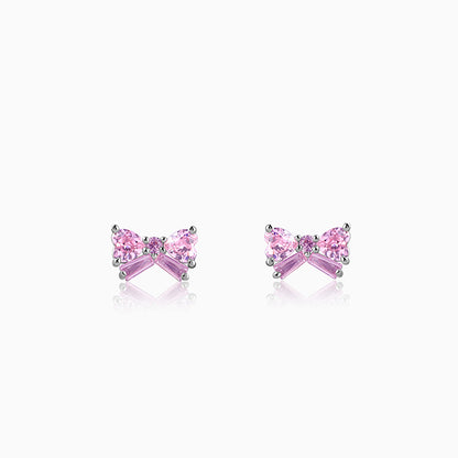 Silver Pink Bow Stud Earrings