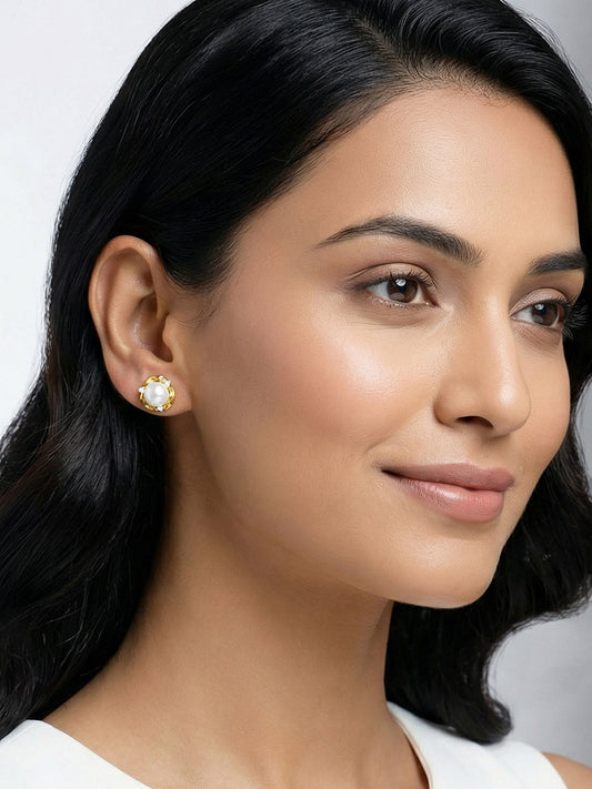 Golden Mae Pearl Stud Earrings
