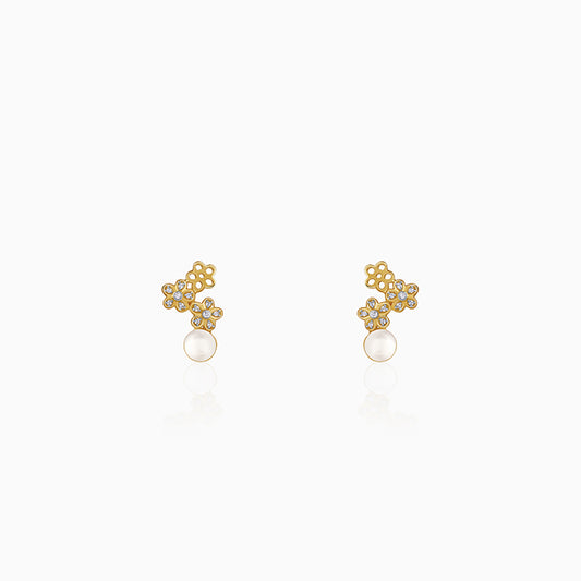 Golden Downey Pearl Earrings