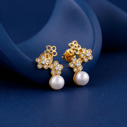 Golden Downey Pearl Earrings