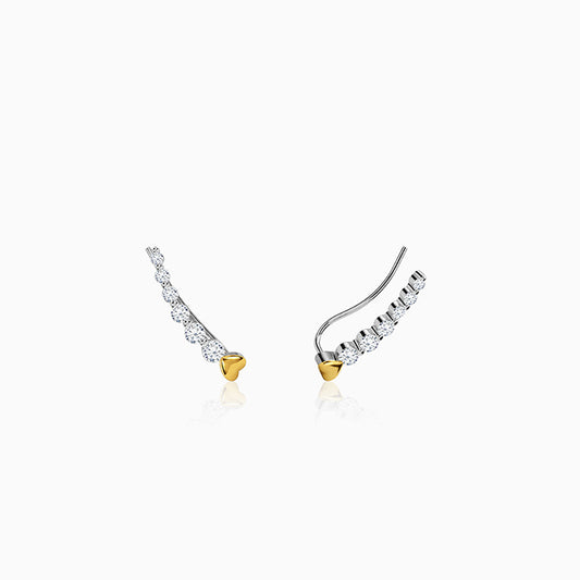 Dual Tone Raw Edge Silver Climber Earrings