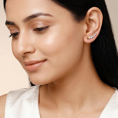 Dual Tone Raw Edge Silver Climber Earrings