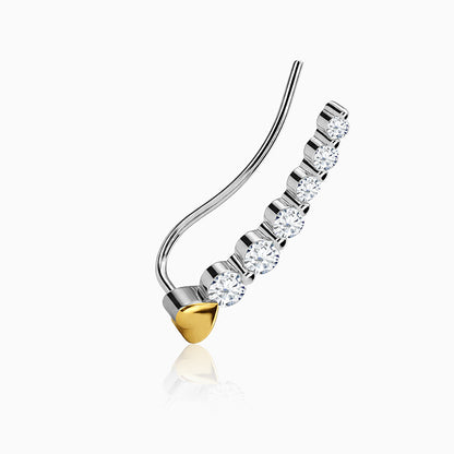 Dual Tone Raw Edge Silver Climber Earrings