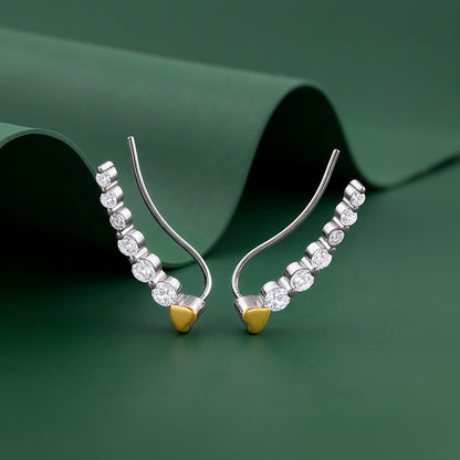 Dual Tone Raw Edge Silver Climber Earrings
