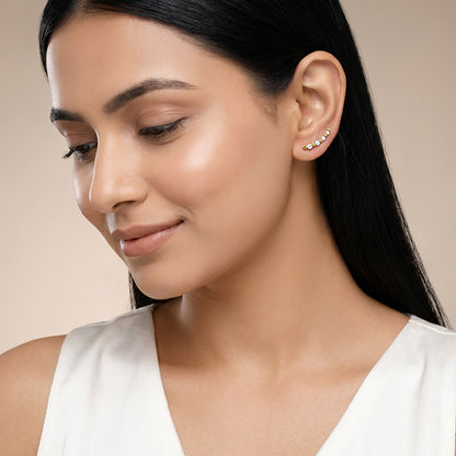 Dual Tone Stellar Spike Silver Climber Earrings