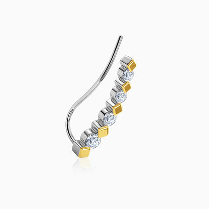 Dual Tone Stellar Spike Silver Climber Earrings