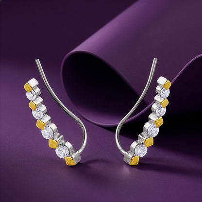 Dual Tone Stellar Spike Silver Climber Earrings