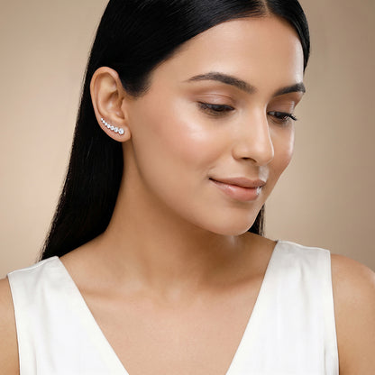 Silver Rise in Circles Climber Earrings
