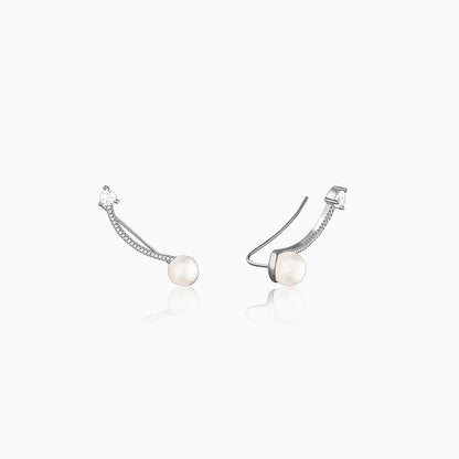 Silver Gina Pearl Climber Earrings