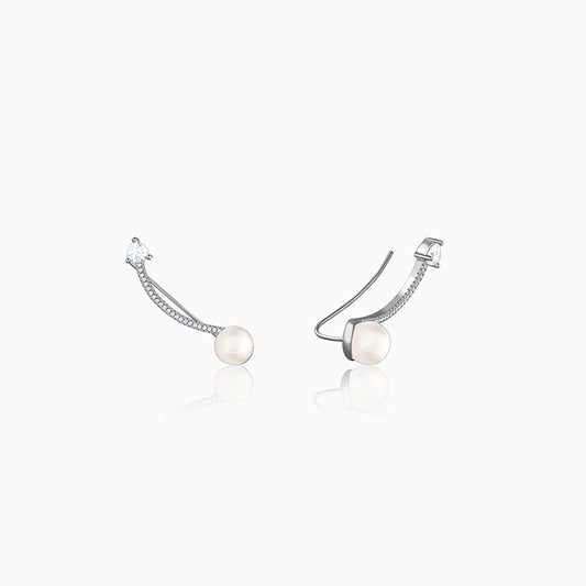 Silver Gina Pearl Climber Earrings