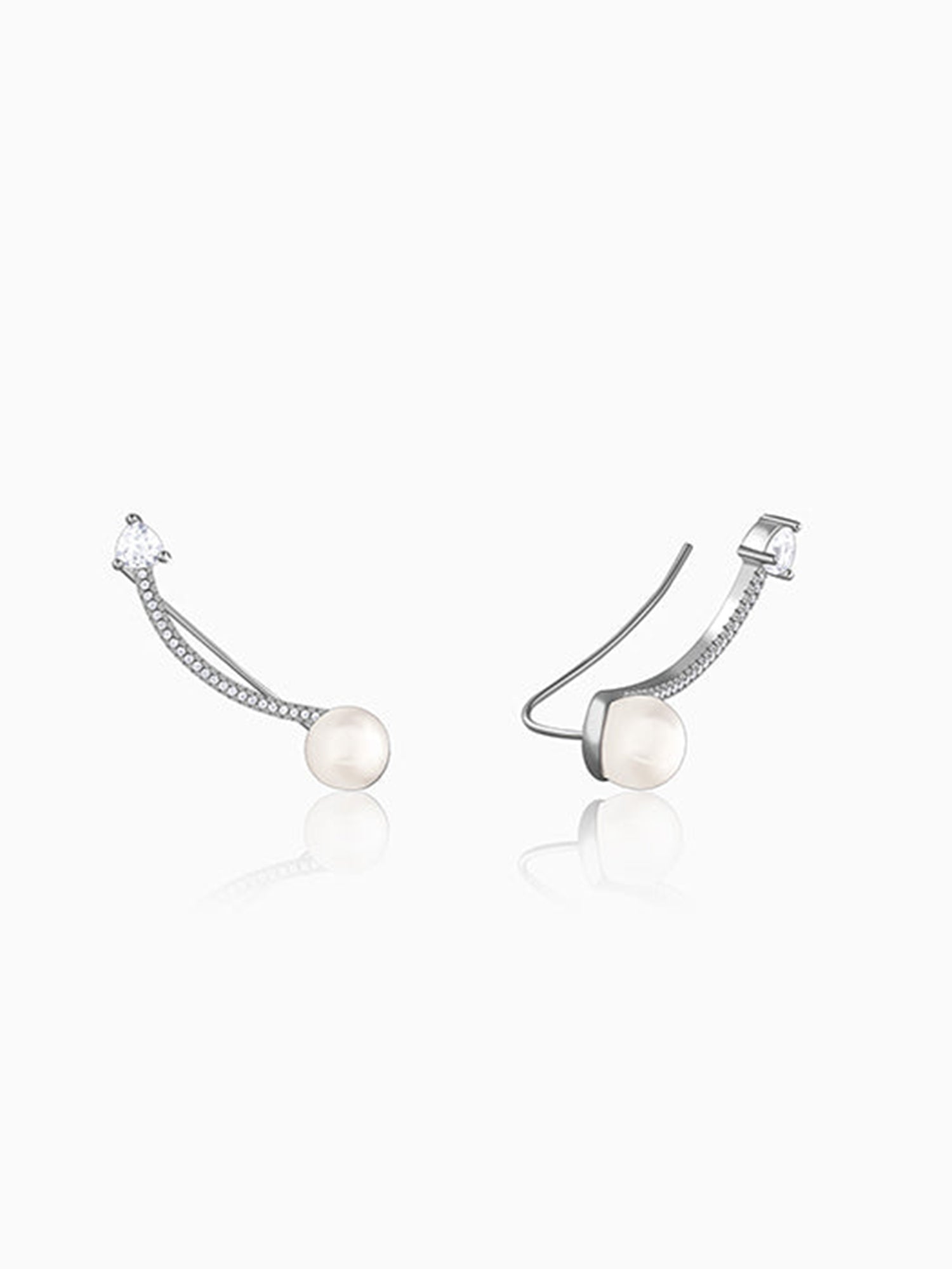 Silver Gina Pearl Climber Earrings