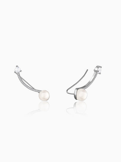 Silver Gina Pearl Climber Earrings