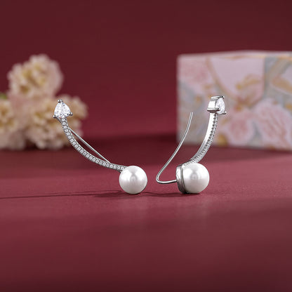 Silver Gina Pearl Climber Earrings