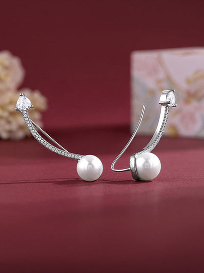 Silver Gina Pearl Climber Earrings