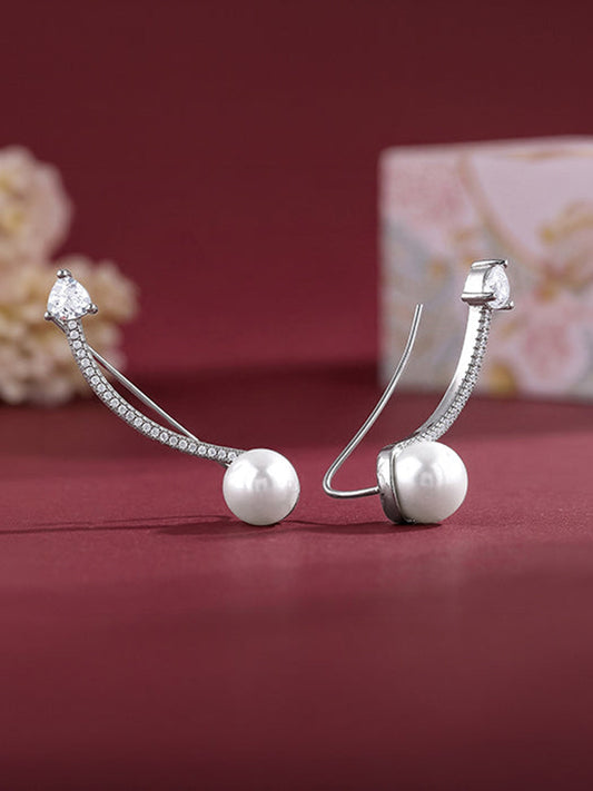Silver Gina Pearl Climber Earrings