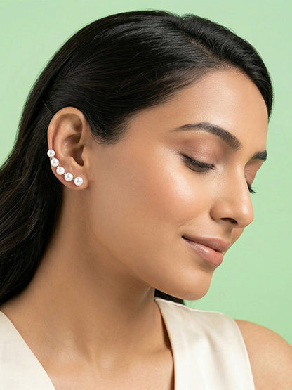Silver Susan Pearl Climber Earrings