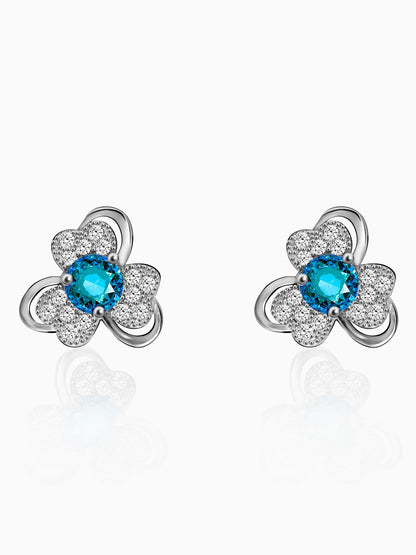 Silver Aqua Blue Flower Earrings