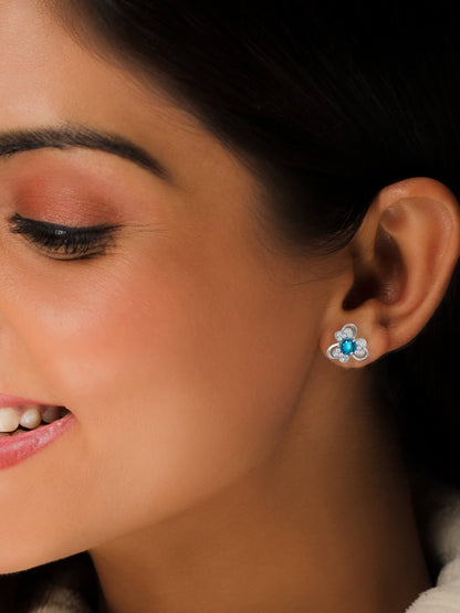 Silver Aqua Blue Flower Earrings