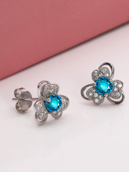 Silver Aqua Blue Flower Earrings