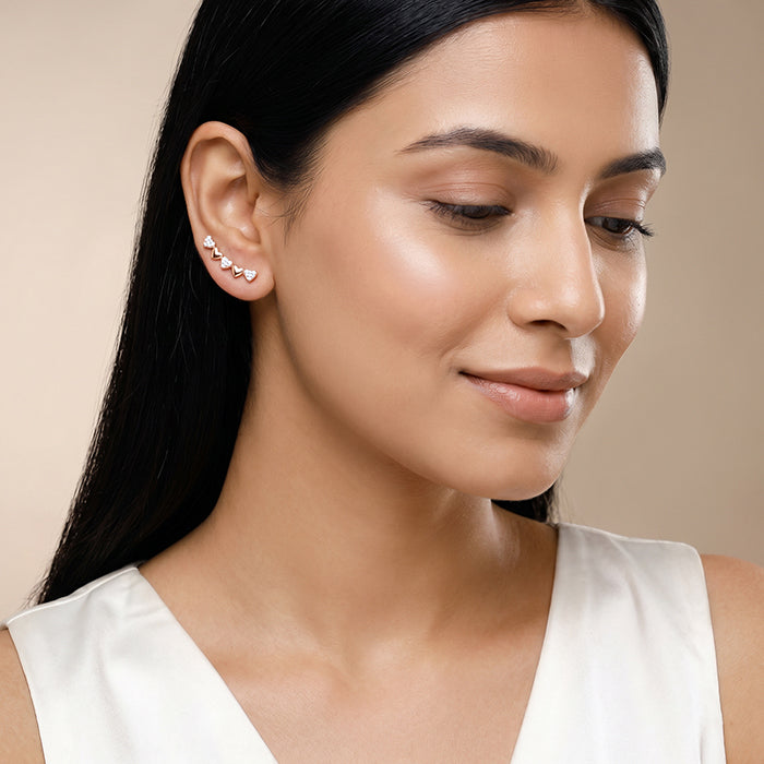 Rose Gold Alterna Heart Climber Earrings