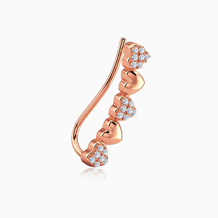 Rose Gold Alterna Heart Climber Earrings
