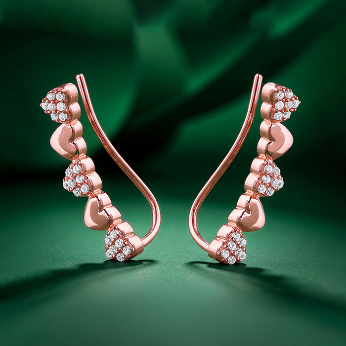 Rose Gold Alterna Heart Climber Earrings