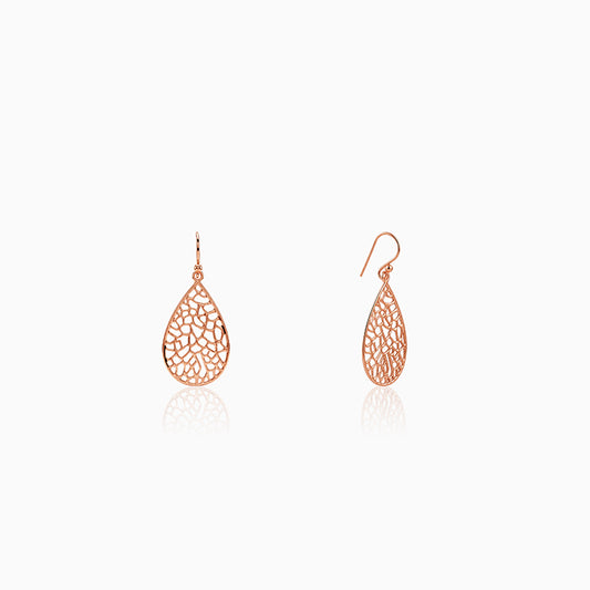 Rose Gold Lattice Teardrop Filigree Earrings