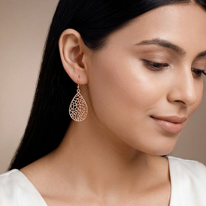 Rose Gold Lattice Teardrop Filigree Earrings