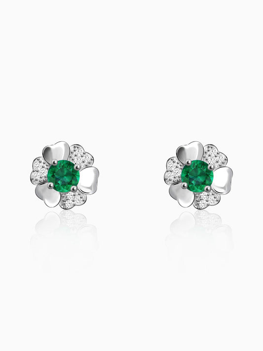 Silver Dark Green Flower Earrings