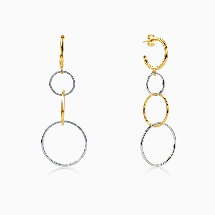 Dual Tone Sequence Silver Dangler Earrings