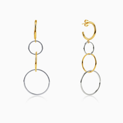 Dual Tone Sequence Silver Dangler Earrings