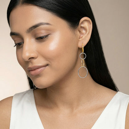 Dual Tone Sequence Silver Dangler Earrings