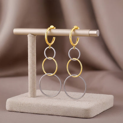 Dual Tone Sequence Silver Dangler Earrings