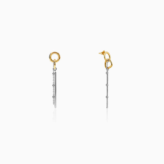 Dual Tone Linear Halo Silver Dangler Earrings