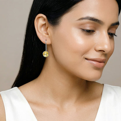 Dual Tone Orb Silver Earrings