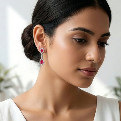 Silver Granada Rouge Red Earrings