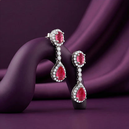 Silver Granada Rouge Red Earrings