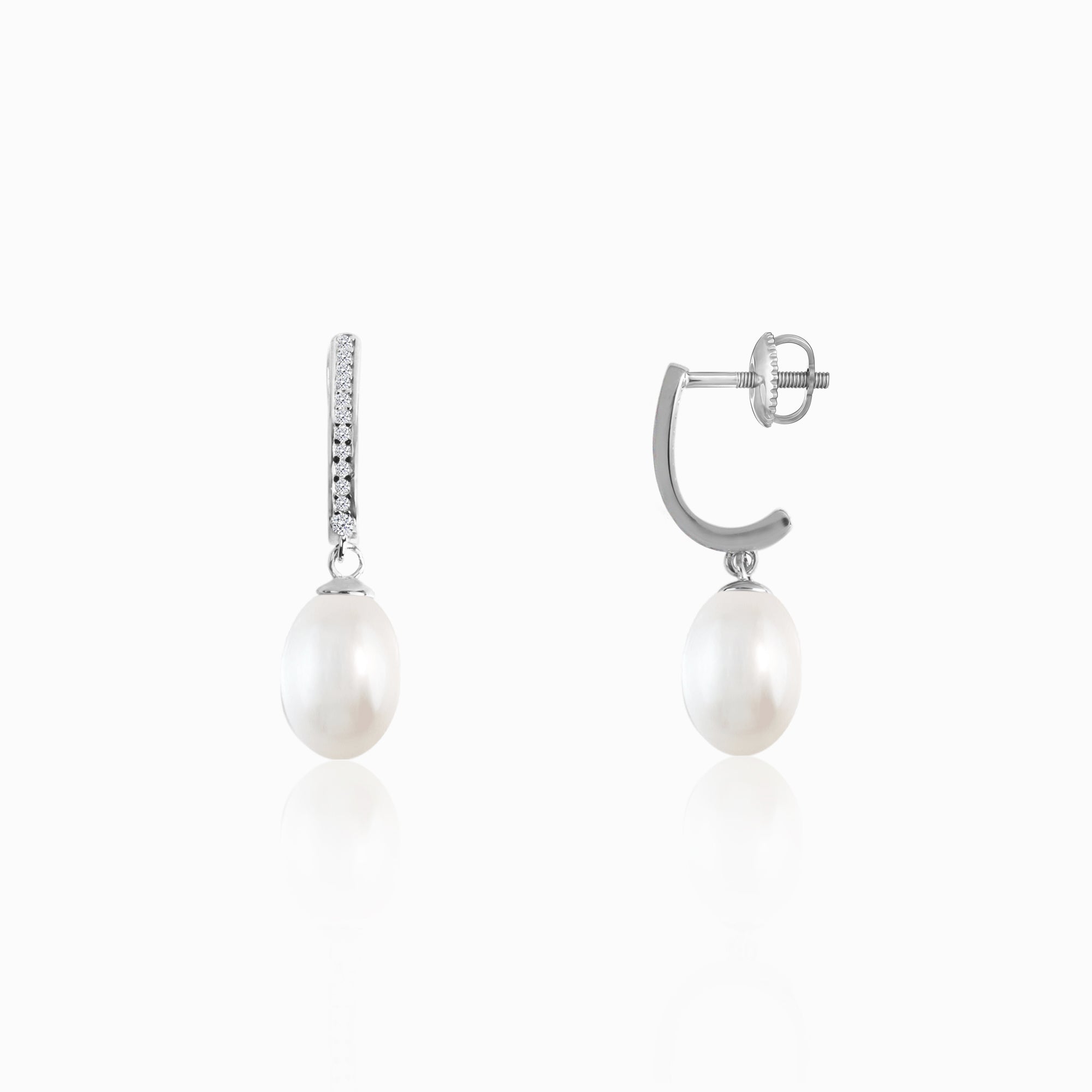 Silver Pearl Drop Earrings - Image 1